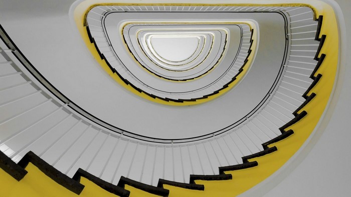 Spiral Staircase with Yellow Accents