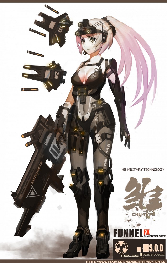 Anime girl with pink hair and futuristic weapon