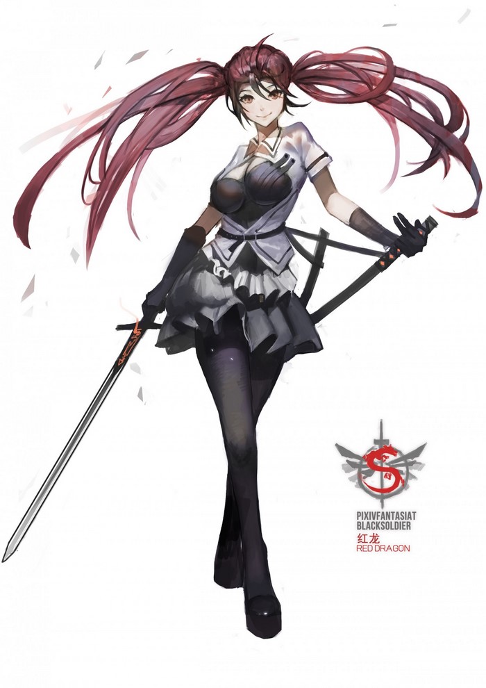 Anime girl with twin tails and swords