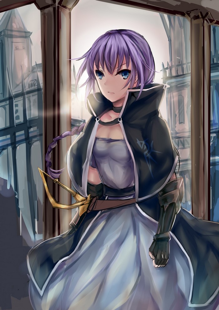 Anime girl with purple hair and crossbow