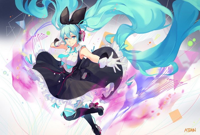 Hatsune Miku from Vocaloid with flowing hair
