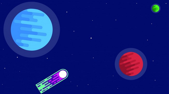 Illustration of planets and a comet in outer space