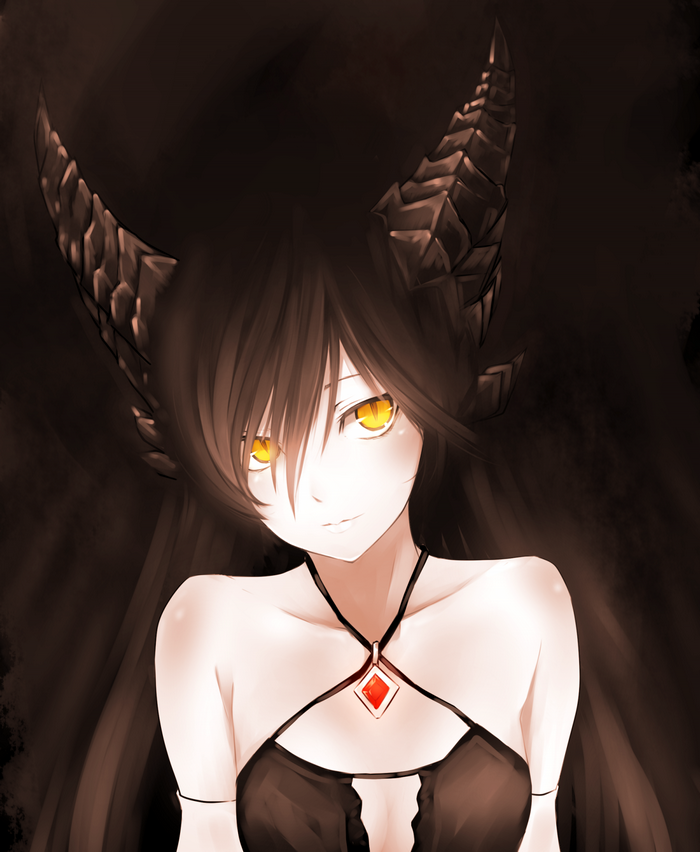 Anime girl with black hair and horns