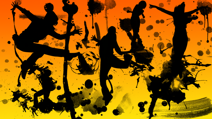 Silhouettes of dancers against a gradient background