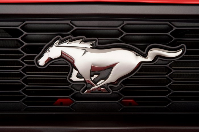 Ford Mustang emblem on a car grille