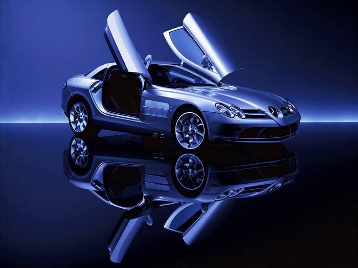 Mercedes-Benz SLR McLaren sports car with doors open
