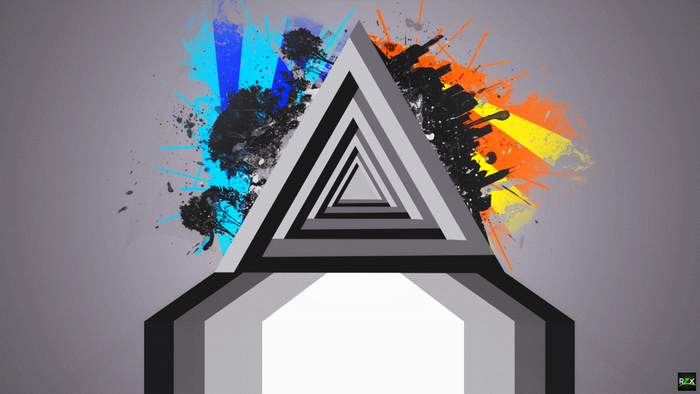 Abstract Penrose Triangle with Splattered Colors and Silhouettes