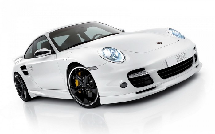 White Porsche Sports Car with Black Rims