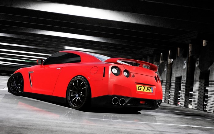 Red Nissan GT-R R35 sports car