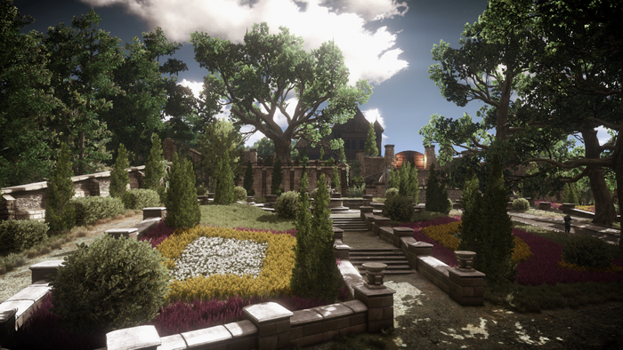 The Witcher 3: Wild Hunt garden with a castle