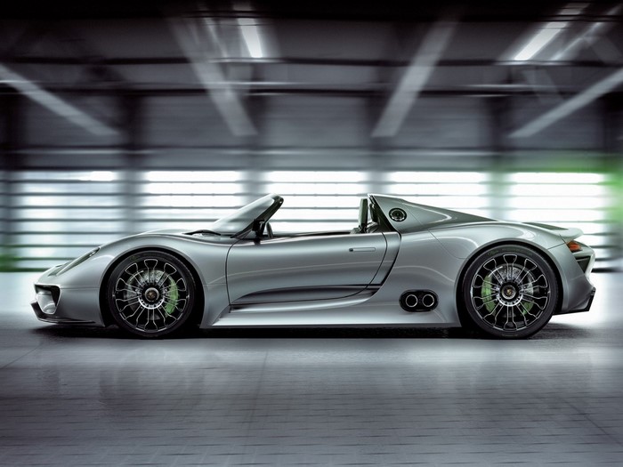 Silver Porsche 918 Spyder Convertible Sports Car