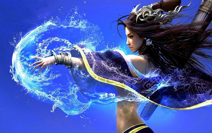 Woman conjuring water magic