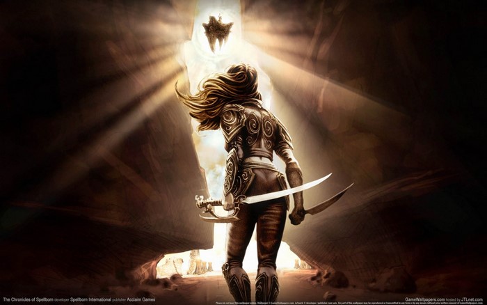 Chronicles of Spellborn character with swords