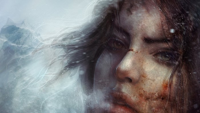 Lara Croft from Tomb Raider in snowy environment