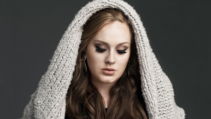Adele wearing a hooded scarf