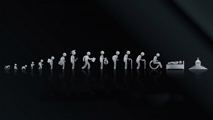 Life cycle from birth to death with tombstone