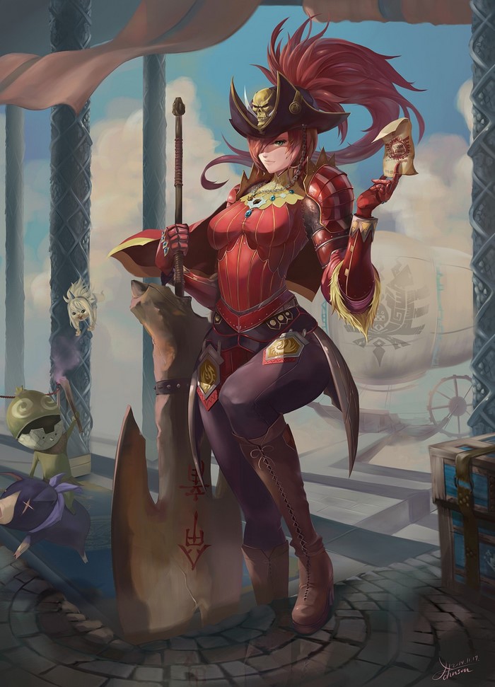 Pirate woman with a sword and map