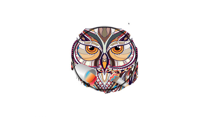 Stylized owl with paint bucket and paintbrush