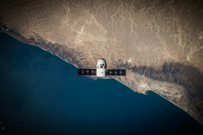 Satellite over Earth's coast