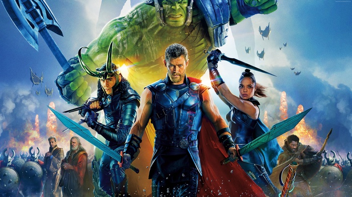 Thor: Ragnarok poster with Hulk, Thor, Loki, Valkyrie