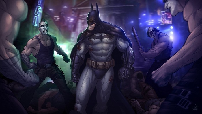 Batman from Batman: Arkham City in a street fight