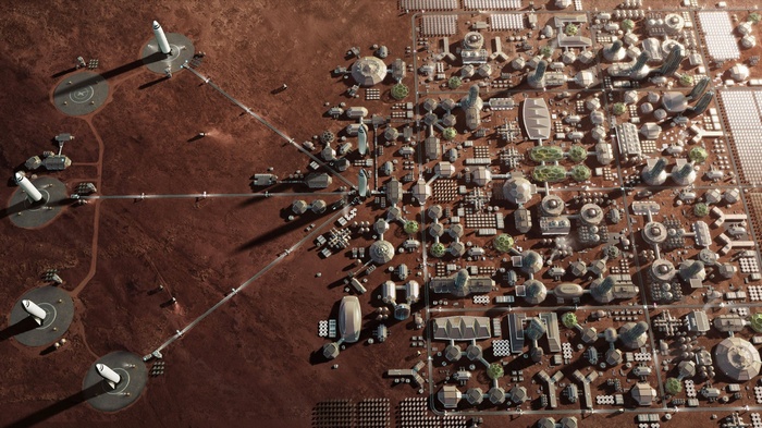 Mars Colony with Space X Rockets and Base