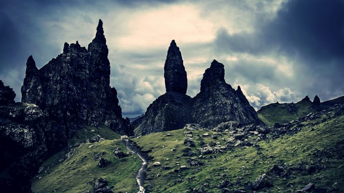 Dramatic rocky landscape with a cloudy sky