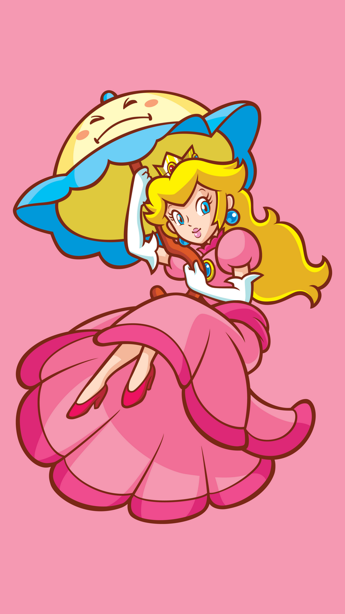 Princess Peach from Super Mario holding an umbrella