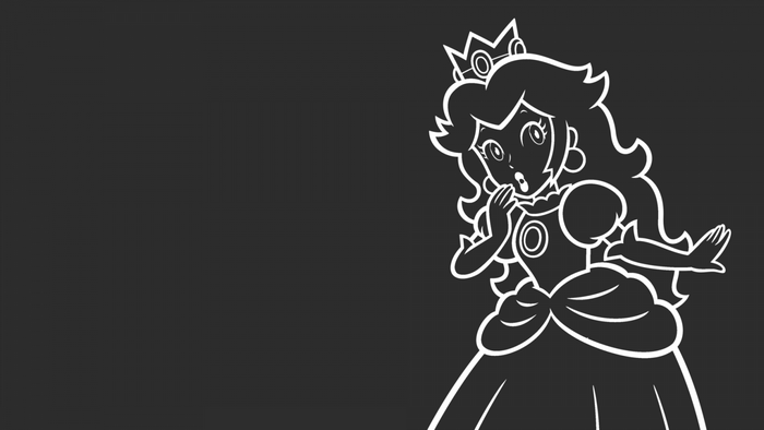 Princess Peach from Super Mario Bros. in white outline