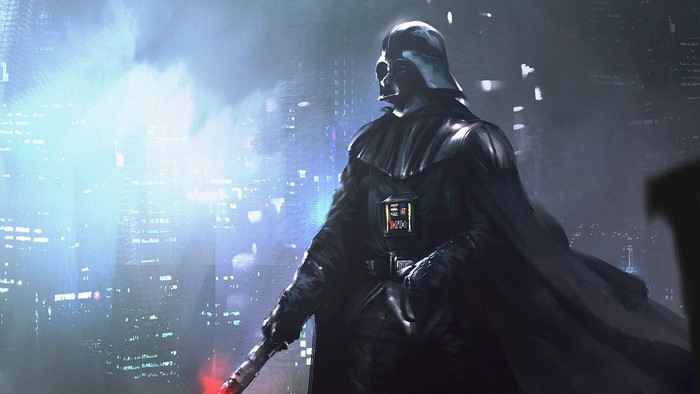 Darth Vader from Star Wars holding a lightsaber