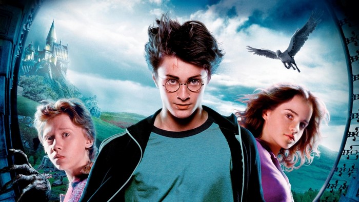 Harry Potter and Friends with Hogwarts in the Background