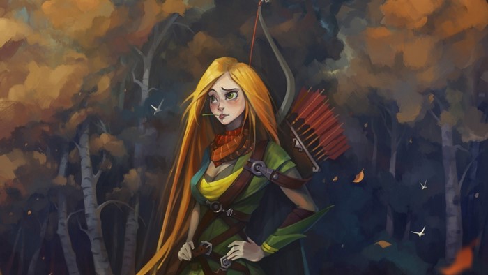 Windrunner from Dota 2 in a forest