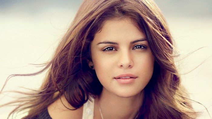 Selena Gomez Close-Up Portrait with Flowing Hair