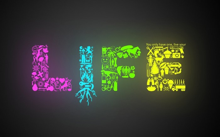 The word LIFE formed by various icons