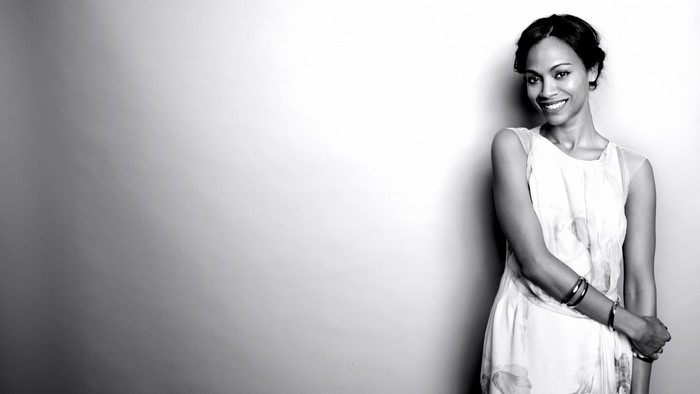 Zoe Saldana in a white dress