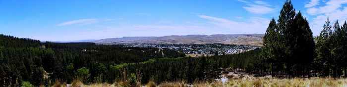 Panorama of Junin de los Andes valley with forest and hills