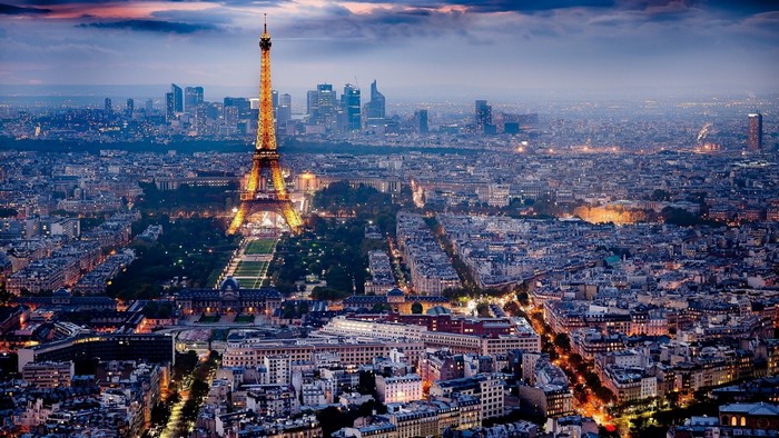 Eiffel Tower and Paris Skyline at Dusk
