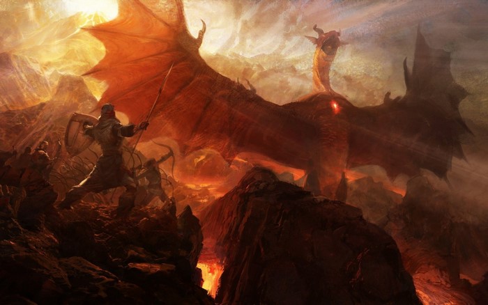 Dragon's Dogma screenshot of soldiers fighting a dragon