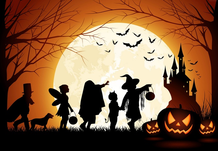Halloween night with children trick-or-treating
