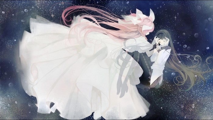 Two anime girls in a starry background
