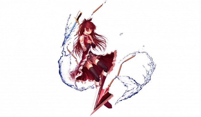 Kyoko Sakura from Puella Magi Madoka Magica with water and weapons
