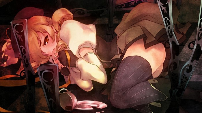 Madoka Magica anime girl lying down