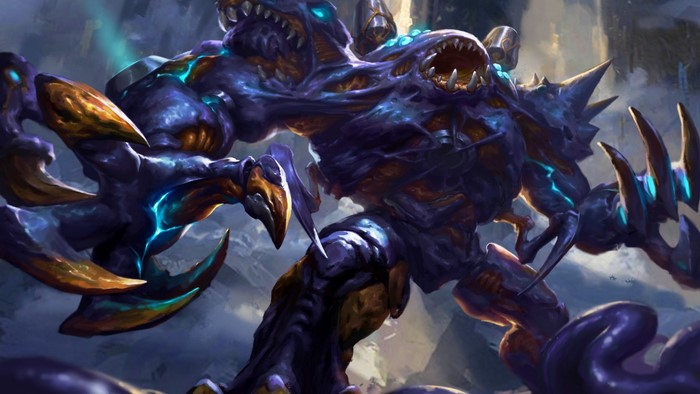 Digital art of a monstrous creature with claws and multiple mouths