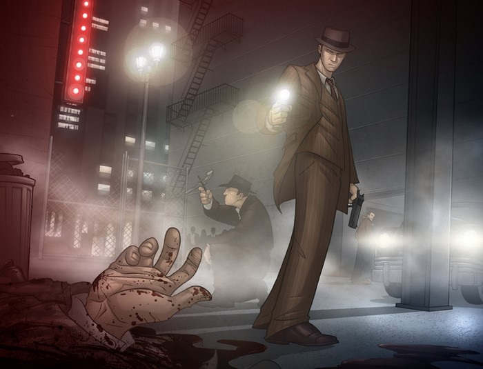 L.A. Noire artwork of detectives at a crime scene