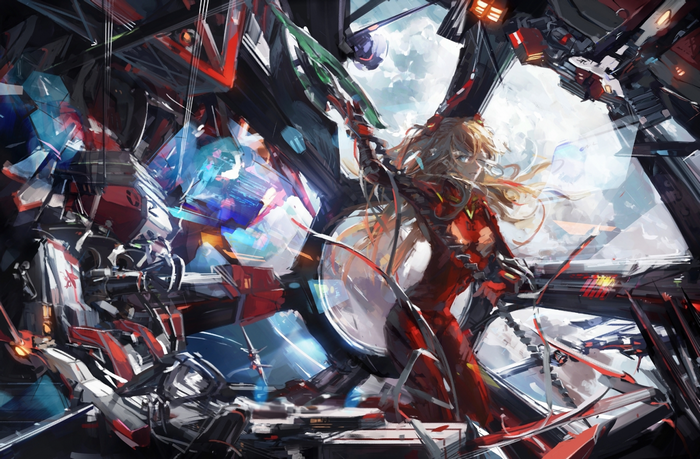 Asuka Langley Soryu from Neon Genesis Evangelion in a cockpit