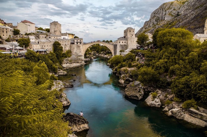 Stari Most bridge over Neretva river in Mostar, Bosnia and Herzegovina