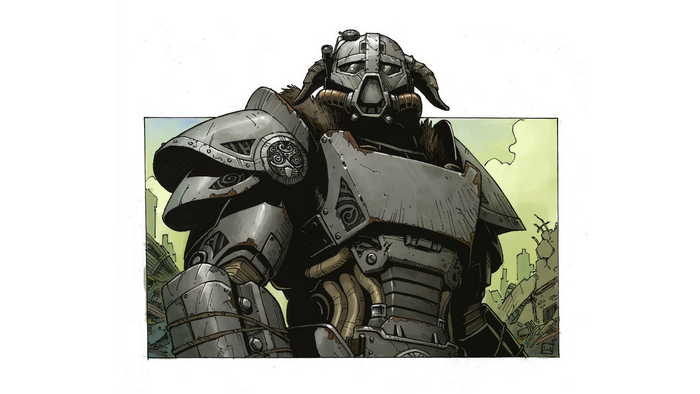 Power Armor Soldier in Ruined City