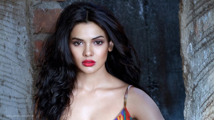 Sara Loren Portrait with Long Black Hair and Red Lipstick