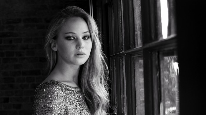 Jennifer Lawrence in monochrome portrait