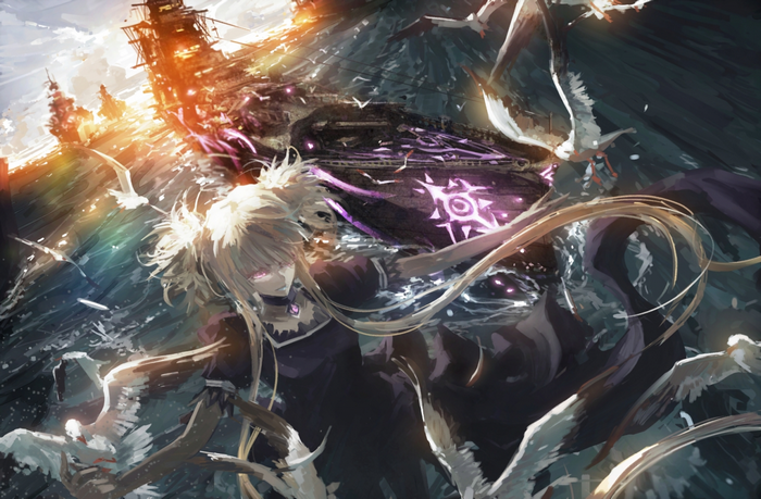 Girl from Aoki Hagane no Arpeggio with a ship and birds